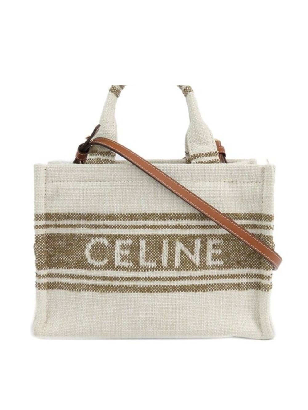 Celine Small Cabas Thais Tobacco Tan Canvas Leather 2-Way Shoulder Bag